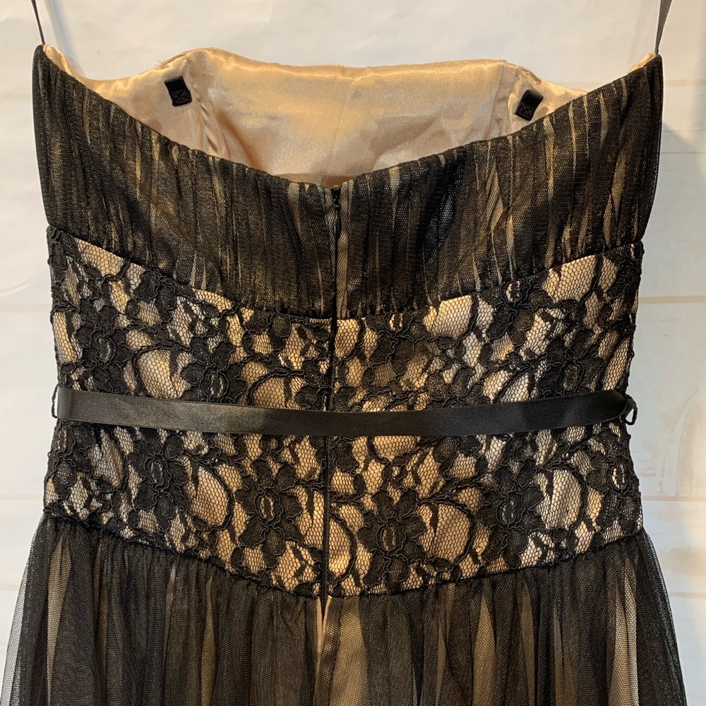 Strapless Black Lace Dress - Tan Satin Lining - Picture 5 of 9